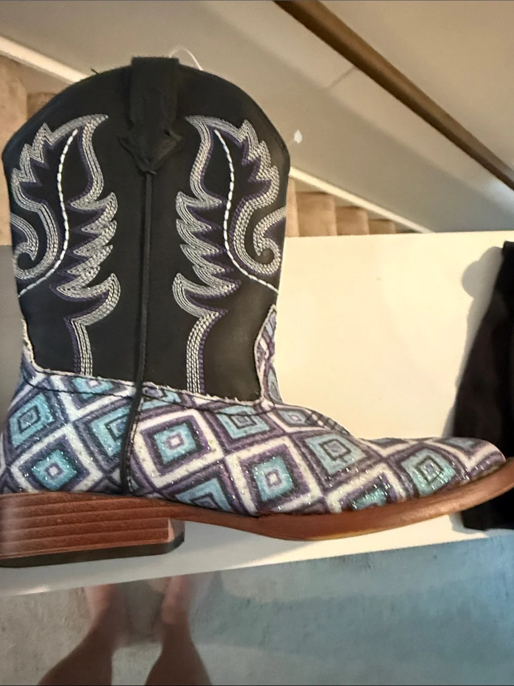 Little Kids girls Black Teal sparkle Western Cowgirl Boots cowboy USA 3 three